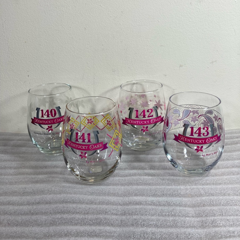 Kentucky Derby Stemless Wine Glasses Set of 4 (2014-2017) Churchill Downs